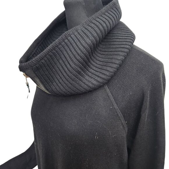 Dino Gaspari Black Ribbed Knit Dress with Collar Medium Faux Leather Pocket - Picture 7 of 15